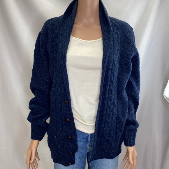 GIASONE Made in Italy Blue Speckled Collar Button down Wool Blend Cardigan SZ L - Picture 2 of 14